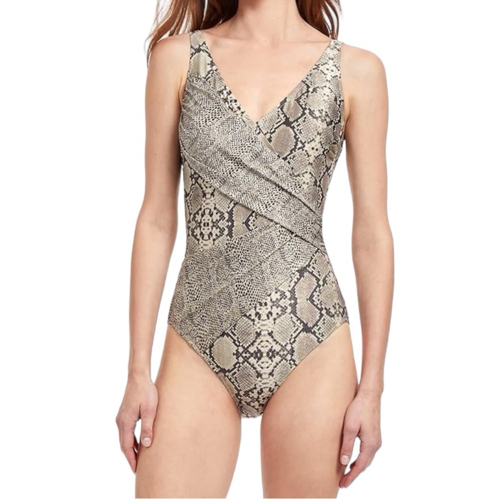 PROFILE BY GOTTEX Classics Womens safari print modest one piece swimsuit NWT